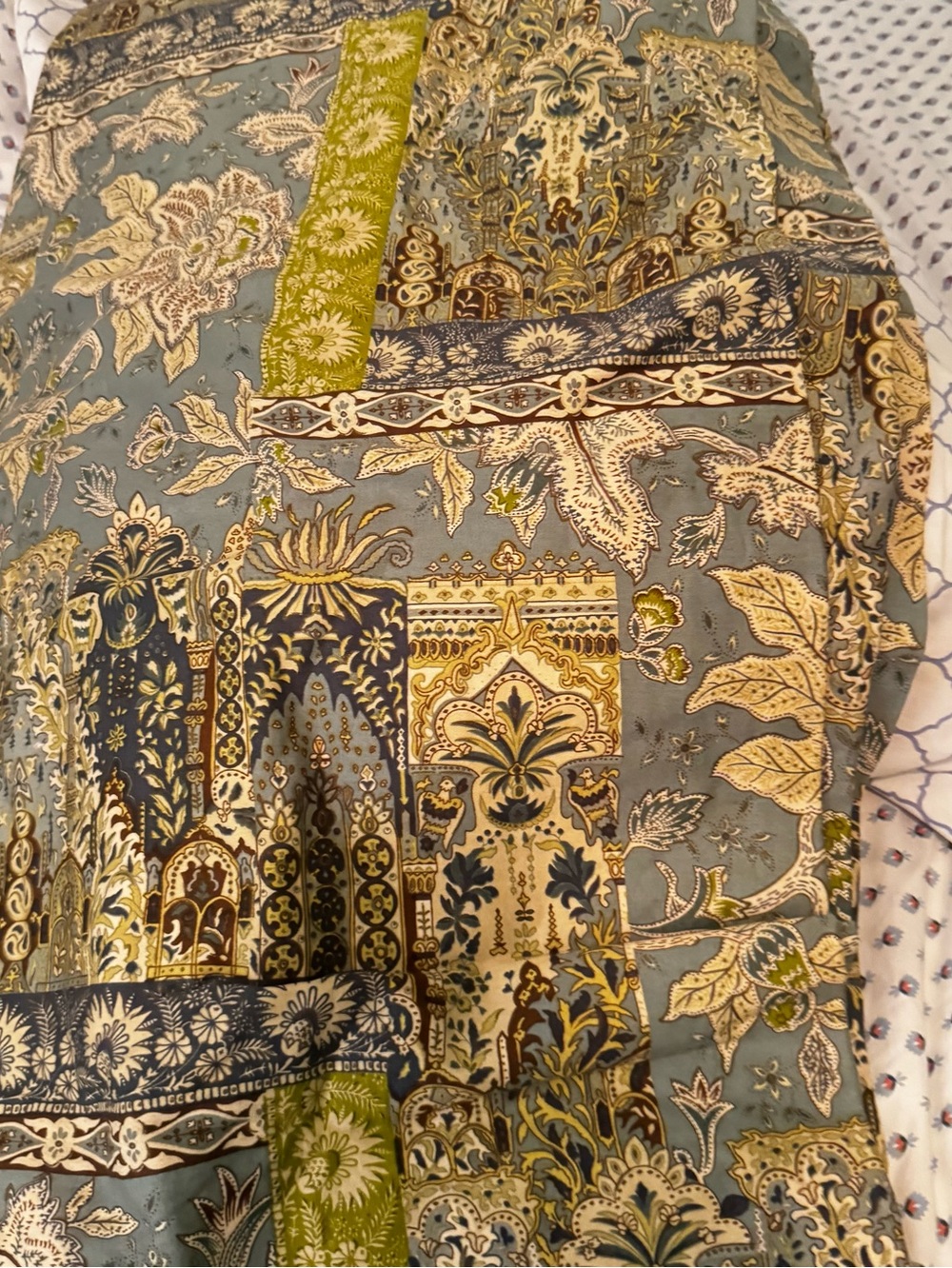 Tropical shower curtain in teals , blues and greens
